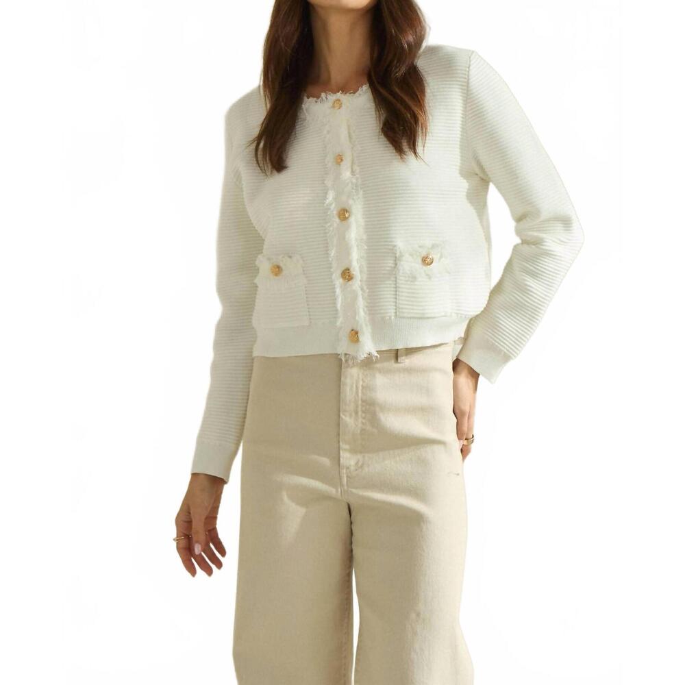 NEW ABLE frayed edge cardigan jacket in ivory